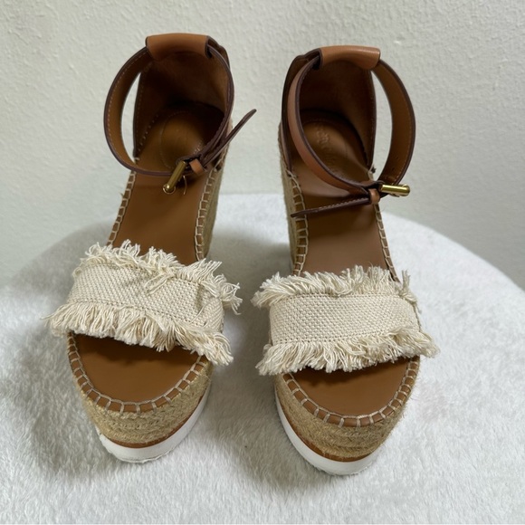 See By Chloe Glyn Fringe Wedge Sandals in Cream Platform - Picture 2 of 13